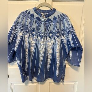 Tsitsibacos bros blue cotton Greece bohemian art to wear jacket coat l large